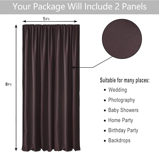 Hiasan Brown Backdrop Curtains for Parties, Polyester Photography Backdrop Drapes for Family Gatherings, Wedding Decorations, 5ftx8ft, Set of 2 Panels