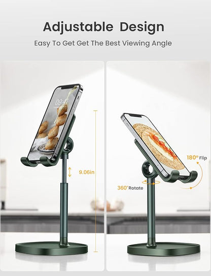 LISEN Phone Holder for Desk, Adjustable Phone Holder Cell Phone Stand Tablet Stand, Green Desk Accessories Office Gifts for Mom Easter Kids Gifts Compatible with iPhone iPad Switch 4-10"