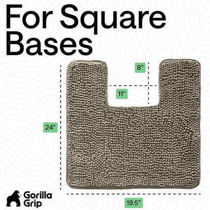 GORILLA GRIP Plush Absorbent Shaggy Chenille Bath Rug Mat for Square Toilet Base with Rubber Backing, Machine Washable Rugs, Soft Microfiber Contour Mats for Toilets, Bathroom Decor, Latte