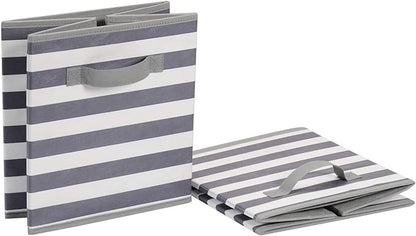 Amazon Basics Collapsible Fabric Storage Bins with Handles, Cube Organizer for Organizing, 13"x13"x13", White/Light Grey Stripe, 6-Pack