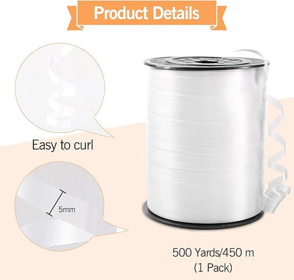 White Curling Ribbon, 500 Yard Christmas Curling Ribbons for Gift Wrapping, Balloon String for Balloons Curly Ribbon, Gift Bow Ribbons for Baby Shower, Florist Flower Party Decorations
