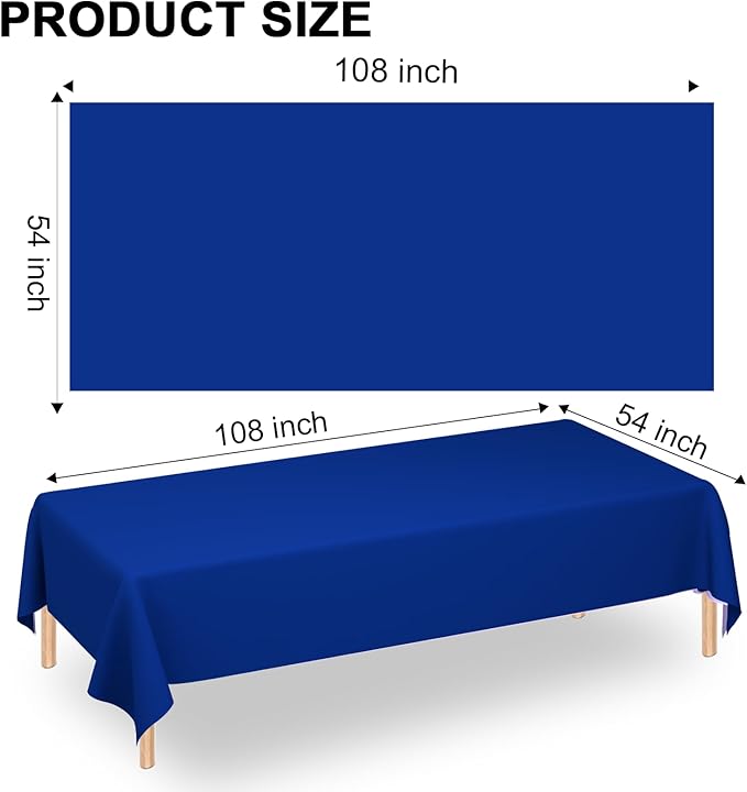 WNINK 2 Pack Royal Blue Tablecloths Disposable Table Covers 54" x 108" Table Cloths for BBQ Birthday Picnic Bridal Shower Wedding Plastic Table Cloths for Parties Fits 6 to 8 Foot Rectangle Tables
