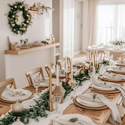 10 Pack White Christmas Table Runner 10FT Long Boho Gauze Table Runner Rustic Sheer White Cheesecloth Runner for Wedding Bridal Baby Shower Birthday Party Thanksgiving Christmas Table Decor