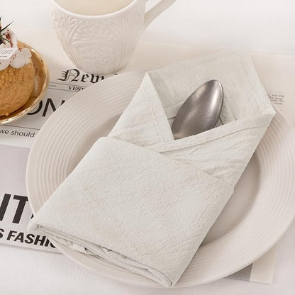 Socomi Cloth Napkins Beige Fall Thanksgiving Washable Reusable Bulk Linen Cotton Napkins Set of 20 17"x17" for Wedding Party Bridal Baby Shower Birthday Dining Table Decorations