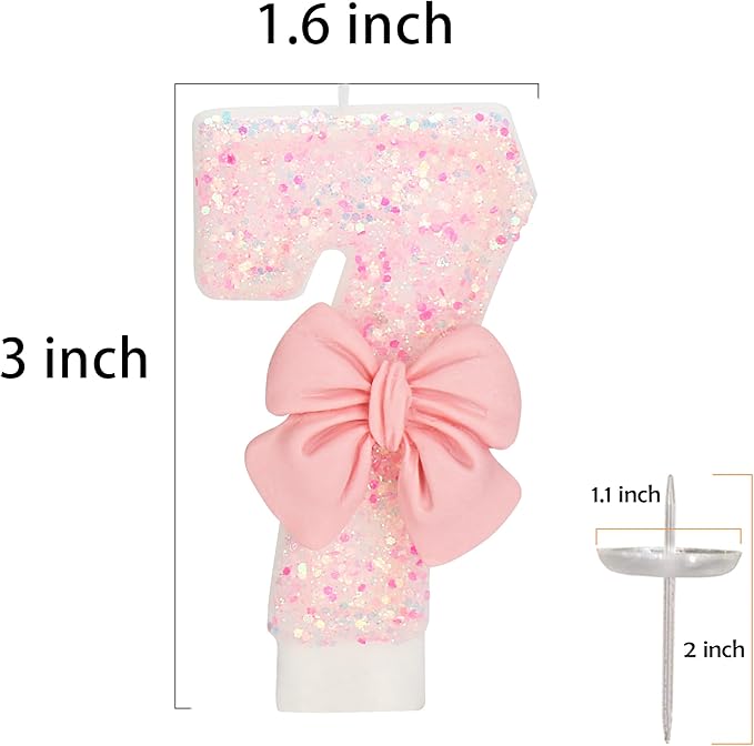 27th Birthday Number Candles with Bow, Pink, Number 27, Modern, Smokeless, Non-Toxic, Unscented, Indoor, Novelty Candle, 3.1 inches, 3 inches, 1 Count