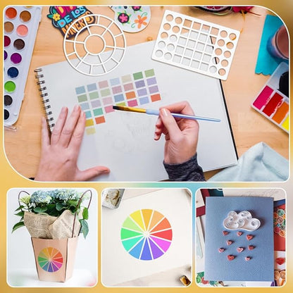 BENECREAT 4Pcs Color Wheel Template, 2 Styles Acrylic Drawing Stencils, Swatching Template Stencil for Color Correction Fabric Scrapbook Walls Crafts Home Decoration Arts Paper