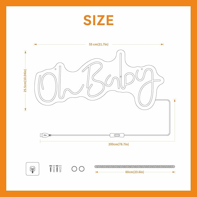 Oh Baby Neon Sign for Wall Decor Neon Lights for Teen Bedroom Decor Art Light Up Sign Oh Baby LED Neon Signs for All Party Reunion Decoration USB Powered 21.7x10 Inch (white)