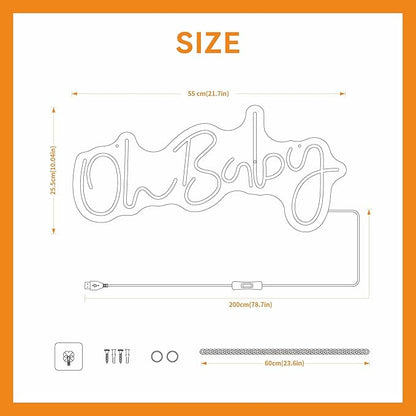 Oh Baby Neon Sign for Wall Decor Neon Lights for Teen Bedroom Decor Art Light Up Sign Oh Baby LED Neon Signs for All Party Reunion Decoration USB Powered 21.7x10 Inch (white)