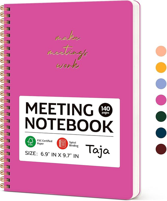 Meeting Notebook for Work Organization - Work notebook with action items, Meeting Minutes Planner Notebook, Perfect Office Supplies for Men & Women - Berry Pink