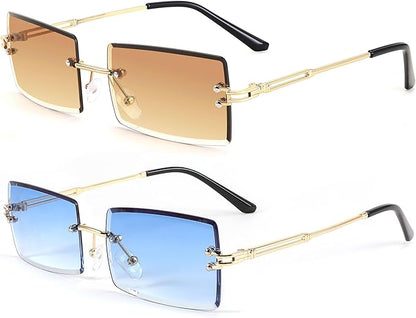 FEISEDY Vintage Rimless Sunglasses Rectangle Frameless Candy Color Glasses Women Men B2642