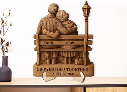 Growing Old Together Wooden Sign, Gifts for Him Her Wife Husband, Custom Wood Art Plaque Anniversary Cute Couples Gift, Decor Valentine Christmas Gift For Parents, Grandparents Decorations Sign 37
