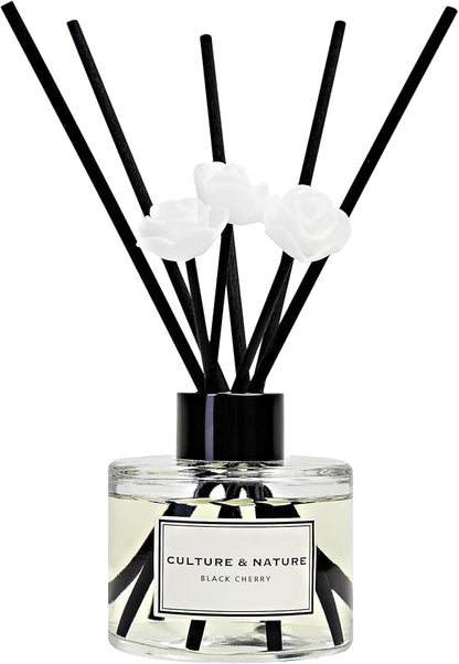 CULTURE & NATURE Reed Diffuser Set 4oz (120ml) Black Cherry Scented Diffuser with Sticks Home Fragrance Reed Diffuser for Bathroom Shelf Decor