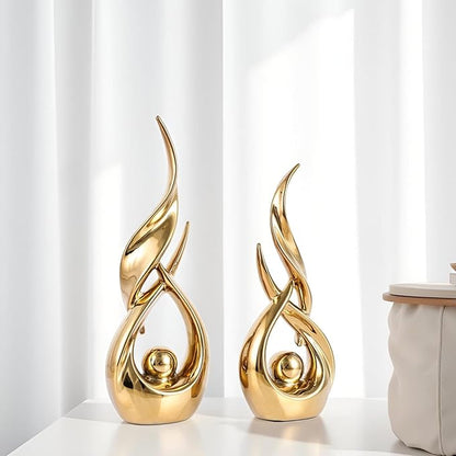 XMGZQ Gold Ceramic Abstract 2 Piece Statue Set,Mid Century Modern Abstract Art Home Decor Statue Mantelpiece on Unique Shelf Decor, TV Cabinet Divider Table top and Dining Table Centerpiece (Gold)