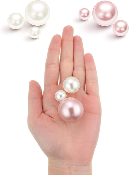 Hicarer 120 Pieces Pearl for Vase Filler Pearl Bead Vase Centerpieces Brush Holder Assorted Round Faux Bead for Crafting, Home Wedding Table Decor 14/20/30 mm(Creamy White, Light Pink)