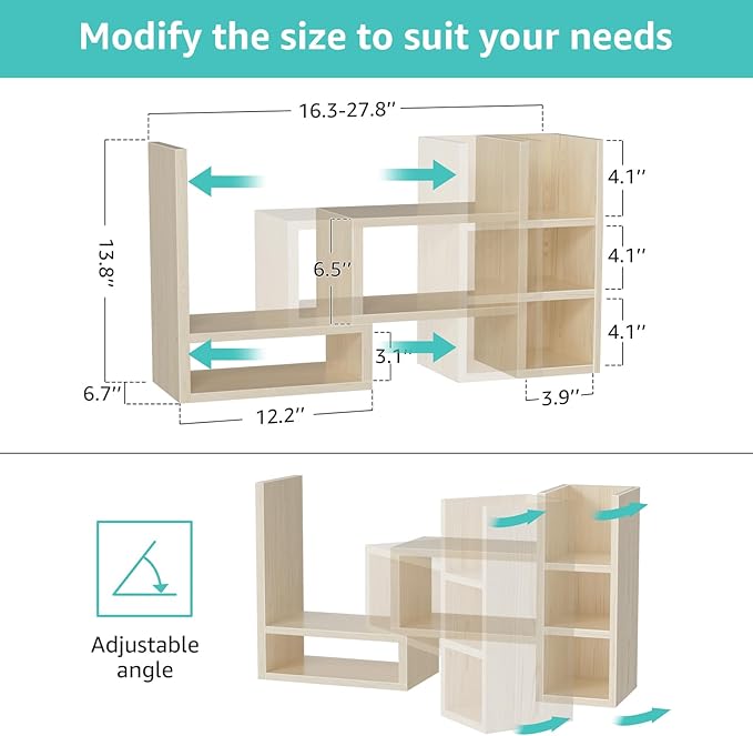 Desk Shelves Desktop Organizer Shlef - Natural Wood Tone Office Organization for Top of Desk Organizers and Accessories Corner Bookshelf Table Top Shelving Small Hutch Decorations for Office