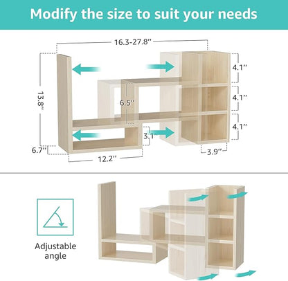 Desk Shelves Desktop Organizer Shlef - Natural Wood Tone Office Organization for Top of Desk Organizers and Accessories Corner Bookshelf Table Top Shelving Small Hutch Decorations for Office
