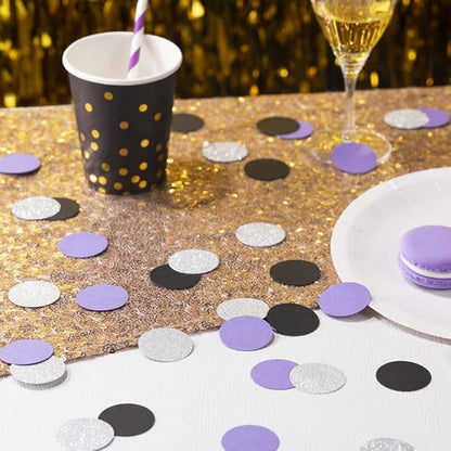 Purple Black and Silver Confetti Table Decoration for Birthday Retirement Halloween Graduation Horror Theme Party,1.2 inch in Diameter,200 Counts