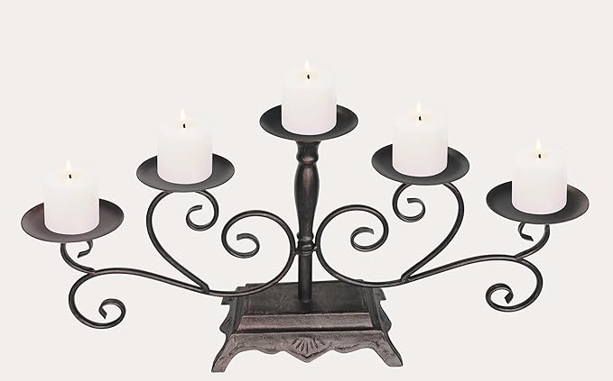 Fireplace Candle Holder 5 Candelabra for Pillar Candles Black Candle Stand - Iron Table Tealight Candle Holder Decor (5 Candelabra Pillar)