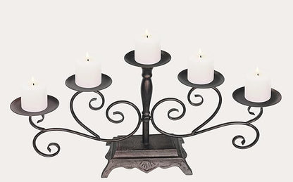 Fireplace Candle Holder 5 Candelabra for Pillar Candles Black Candle Stand - Iron Table Tealight Candle Holder Decor (5 Candelabra Pillar)
