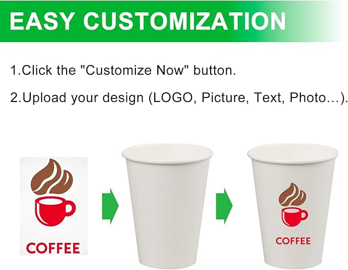 Custom Paper Cups, Personalized Disposable Cups With Photo/Logo/Text, Custom Logo Printed Paper Coffee Cup for Company Office Coffee Shop Party Wedding Events, 8oz/12oz/16oz