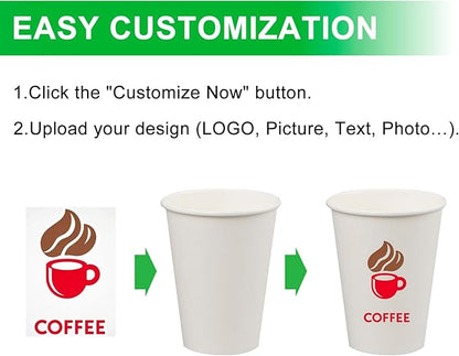 Custom Paper Cups, Personalized Disposable Cups With Photo/Logo/Text, Custom Logo Printed Paper Coffee Cup for Company Office Coffee Shop Party Wedding Events, 8oz/12oz/16oz