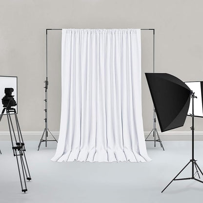 Hiasan White Backdrop Curtains for Parties, Polyester Photography Backdrop Drapes for Family Gatherings, Wedding Decorations, 5ftx7ft, Set of 2 Panels