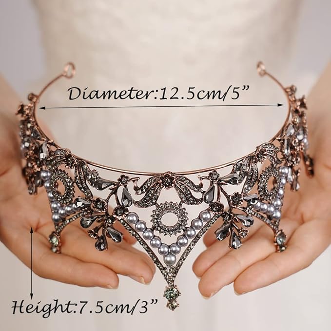 Wekicici Baroque Queen Crown Black Crystal Tiara Rhinestone Princess Wedding Headband for Women Birthday Pageant Party(Black)