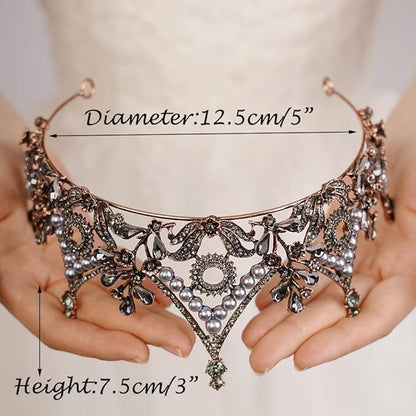 Wekicici Baroque Queen Crown Black Crystal Tiara Rhinestone Princess Wedding Headband for Women Birthday Pageant Party(Black)
