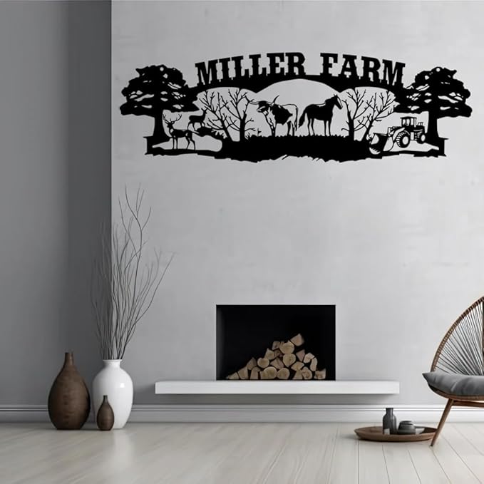 Personalized Farm Metal Sign, Custom Ranch Name Plaque with Cow, Horse, Deer and Tractor, Rustic Outdoor Barn Wall Art, Farmhouse Yard Décor, Gift for Farmers, Ranch Owners, Country Home