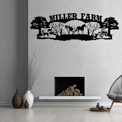 Personalized Farm Metal Sign, Custom Ranch Name Plaque with Cow, Horse, Deer and Tractor, Rustic Outdoor Barn Wall Art, Farmhouse Yard Décor, Gift for Farmers, Ranch Owners, Country Home