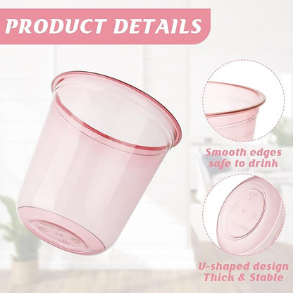 50pcs 12oz Disposable Stemless Glasses,PET Disposable Drinking Cups,Cold Party Clear Plastic Wine Glasses for Parties Birthday,Wedding,Meeting,Christmas Party Supplies. (Pink)