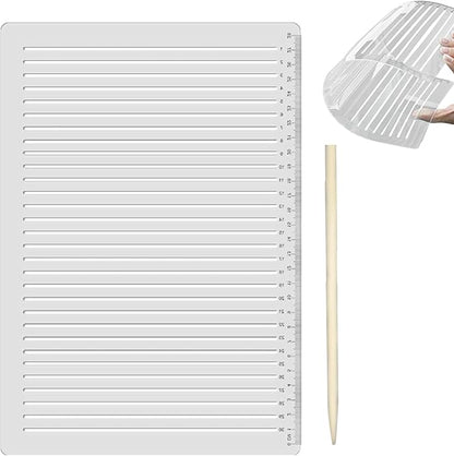 Line Stencil Straight with Wooden Scratching Pen 0.35inch Spacing Plastic Stencil Paper Writing Lettering Guide Calligraphy Stencils Line Stencils for Drawing Template for Journaling Paper Card Aids