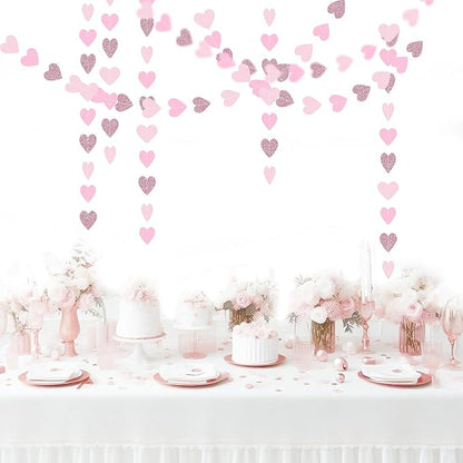 Rose-Gold Hot-Pink Decorations for Party - 52Ft Heart Paper Garland Decoration Streamers Birthday Banner Bridal Baby Shower Wedding Bachelorette Engagement Graduation Hanging Decor Hongtongtong