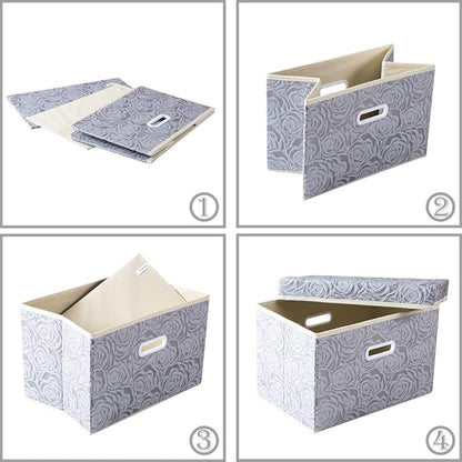 PRANDOM Collapsible Storage Boxes with Lids Fabric Decorative Storage Bins Cubes Organizer Containers Baskets with Cover Handles Divider for Bedroom Closet Living Room 14.9x9.8x9.8 Inch 3 Pack