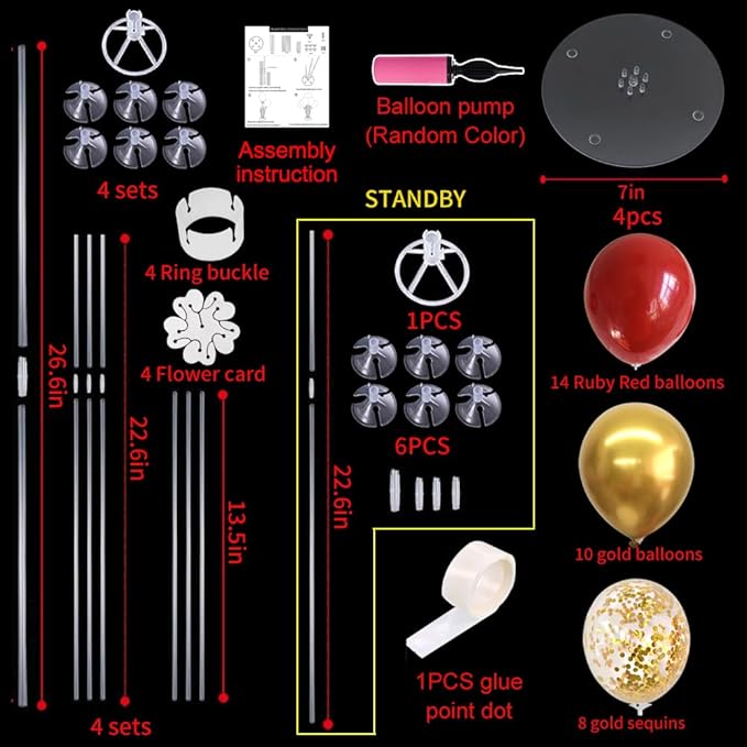 TONIFUL Red and Gold Balloon Stand Kit with Balloons for 2025 Graduation,Christmas,Wedding,Anniversary,Chinese New Year,Birthday Party Decorations,New Years 2025 (4 Set)