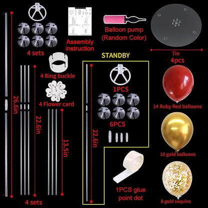 TONIFUL Red and Gold Balloon Stand Kit with Balloons for 2025 Graduation,Christmas,Wedding,Anniversary,Chinese New Year,Birthday Party Decorations,New Years 2025 (4 Set)