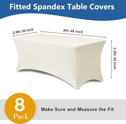 Spandex Table Cover Fitted 4ft Rectangular Tables-8 Pack Cream Stretch Table Clothes-Stretchable Folding Tableclothes for Party, Vendor Booth Display, Banquet Buffet Event, Craft Trade Show