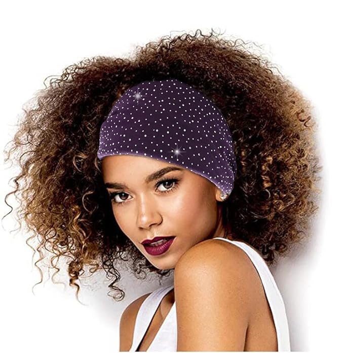 CAKURE Crystal Wide Headbands Rhinestone Head Bands Black Turban Headband Elastic African Head Wraps Sport Hair Bands for Women and Girls Pack of 3