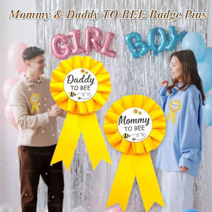 Mommy & Daddy To Be Tinplate Badge Pins, 2Pcs Perfect Baby Shower/Gender Reveal Button Pins for New Parents