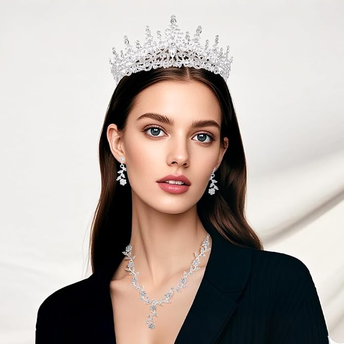 Kamirola Tiaras and Crowns for Women,Tiaras Earrings Necklace, Crystal Bridal Jewelry Set (TR48)