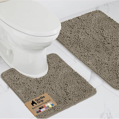 GORILLA GRIP Bathroom Rug Sets, Soft Chenille 2 Piece Area Rugs Set, Toilet Base Mat and 30x20 Carpet, Absorbent Microfiber Washable Mats Dry Quickly, Home Décor and Bath Room Accessories, Latte