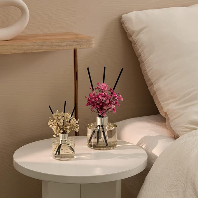COCODOR Reed Diffuser Set with Preserved Baby's Breath with Sticks/April Breeze / 6.7oz / Scent Fragrance Oil Diffuser for Bedroom Bathroom Home Décor