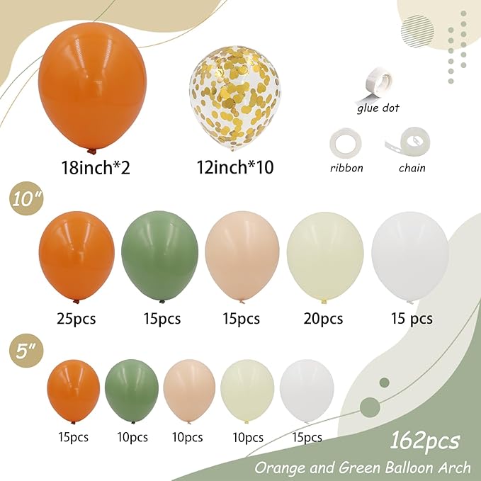 162pcs Little Cutie Baby Shower Decorations, Orange Sage Green Nude White and Confetti Balloons for Little Cutie Baby Shower Fruit Theme Birthday Party Decorations