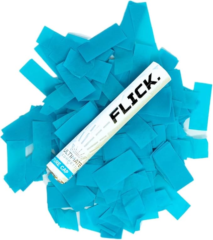 Ultimate Confetti Flick Stick Launcher - Handheld 6"Confetti-Launcher Wand, Flick to Launch Biodegradable Tissue Confetti (Turquoise, 8 Confettis Launchers Tubes, 2 Handful of Confeti per Wand, 1.5oz)