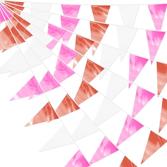 130FT Rose-Gold Pink Glitter Triangle Pennant Banner Flag Metallic Bunting Fabric Garland for Christmas Graduation Wedding Engagement Anniversary Bachelorette Bridal Shower Valentine's Party Decor