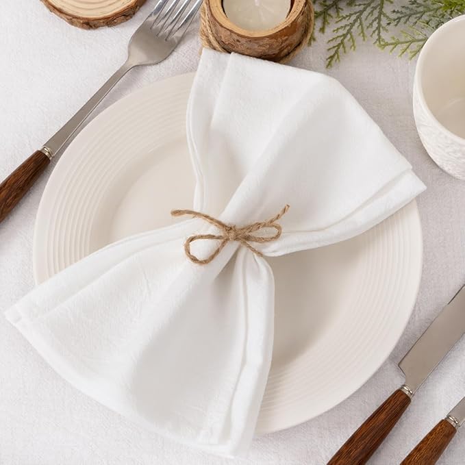 Socomi Cloth Napkins White Ivory Fall Thanksgiving Washable Reusable Bulk Linen Cotton Napkins Set of 6 17"x17" for Wedding Party Bridal Baby Shower Birthday Dining Table Decorations