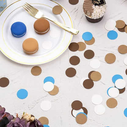 Brown Blue Kraft Tan and Ivory Cream Paper Confetti Table Decoration for Baby Shower Birthday Retirement Oktoberfest Party,1.2 inch in Diameter,200 Counts