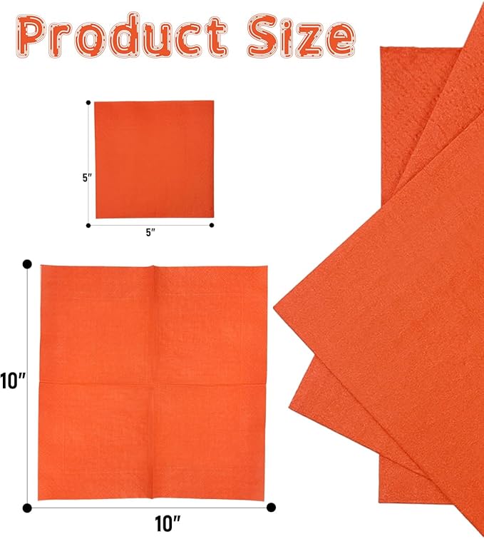 Orange Red Cocktail Napkins 5 * 5inch disposable Beverage Napkin paper for Cocktail, Wedding, Dinner，Birthday Party Dessert Wine Paper Napkins（ 120 Count）