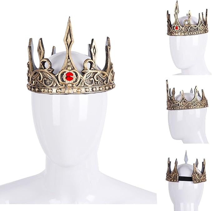 DothRayan Royal King Crown for Cosplay Prop Holiday Party, Halloween Costume Prom Party, Adjustable Royal Crown Prince Tiara
