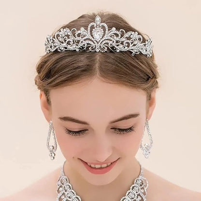 Tiara for Women Elegant Princess Crown with Combs Silver Crystal Tiara Crowns for Women Girls Tiaras for Women Bridal Wedding
